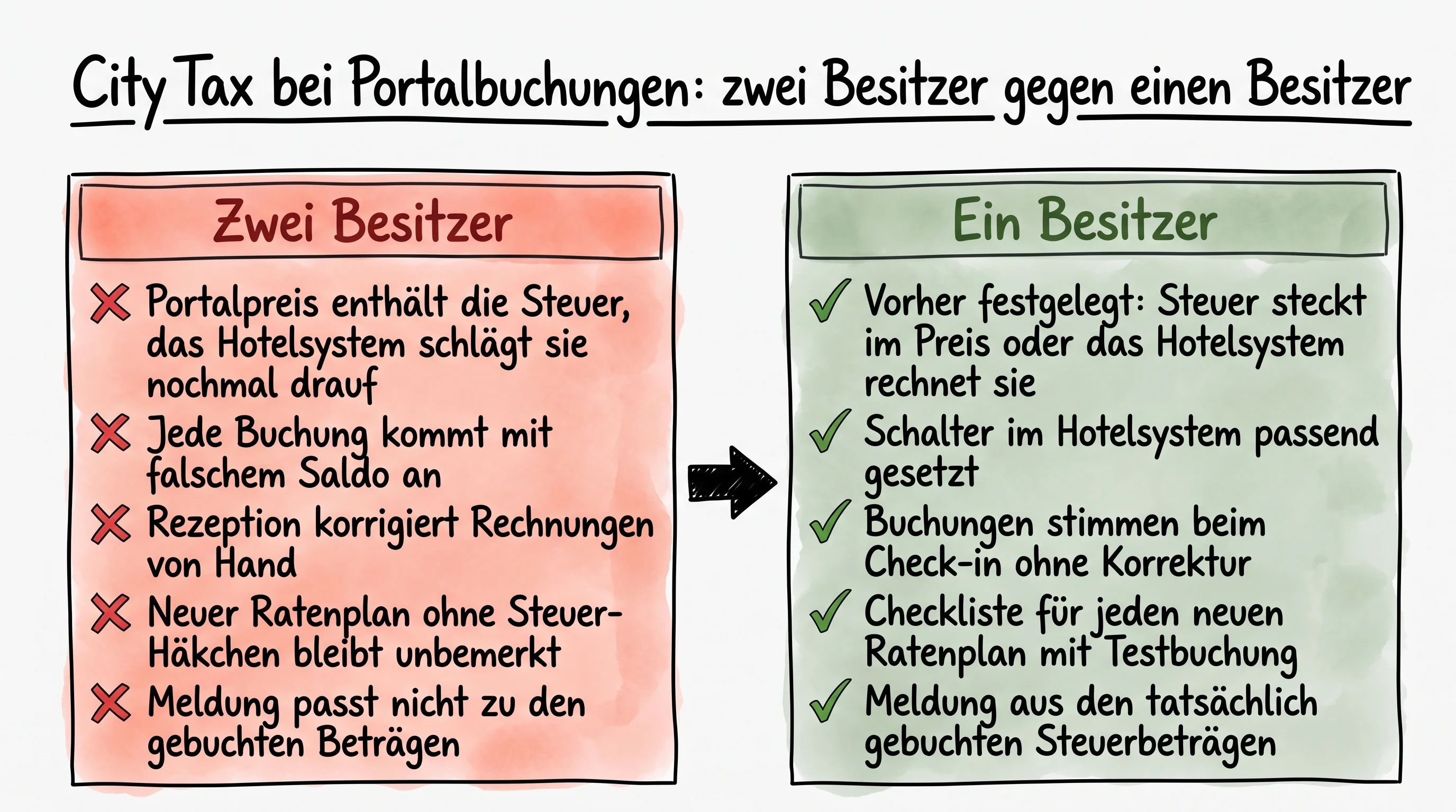 Diagramm: Vergleich zwischen Steuerlogik mit zwei Besitzern (fehlerhaft) und Steuerlogik mit einem Besitzer (sauber)